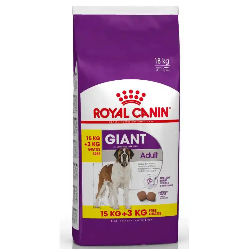 Finale Uitverkoop Royal Canin Bonusbag Giant Adult 15 + 3 kg GRATIS
