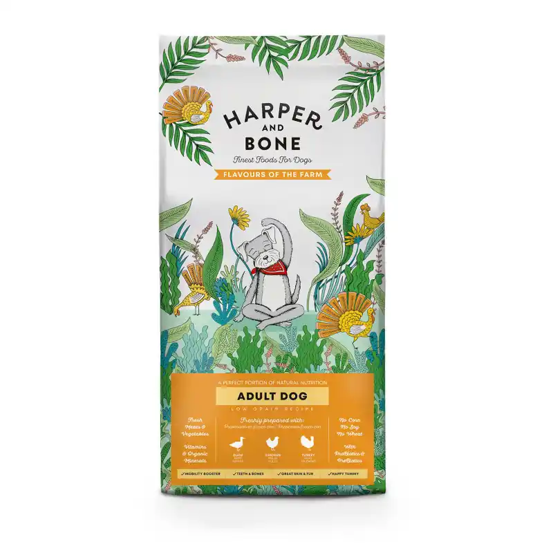 Harper en Bone Adult Hond Medium/large Flavours of the Farm 12kg Nieuw