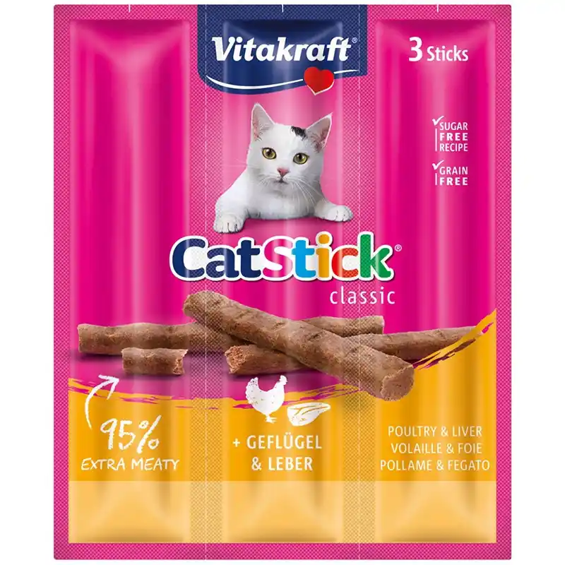 Vitakraft Kat Cat-Stick Mini Gevogelte / Lever 3 Stuks Finale Uitverkoop