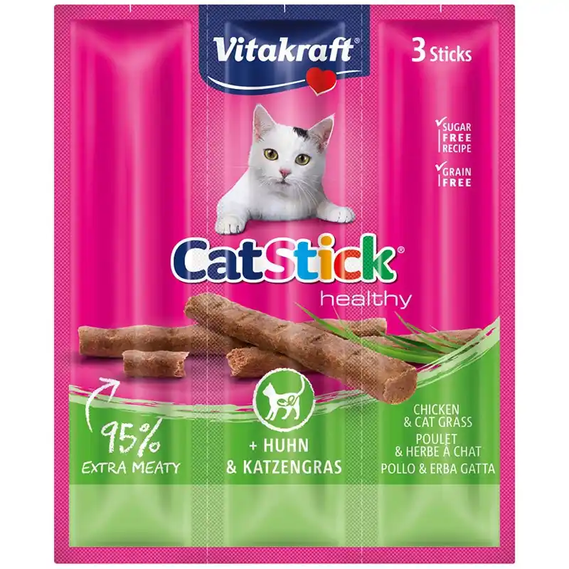 Bestseller Vitakraft Kat Cat-Stick Mini Kip en Kattengras 3 Stuks