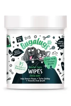 Finale Uitverkoop Bugalugs Dental Care Wipes - Hond en Kat 75 Biologisch Afbreekbare Doekjes