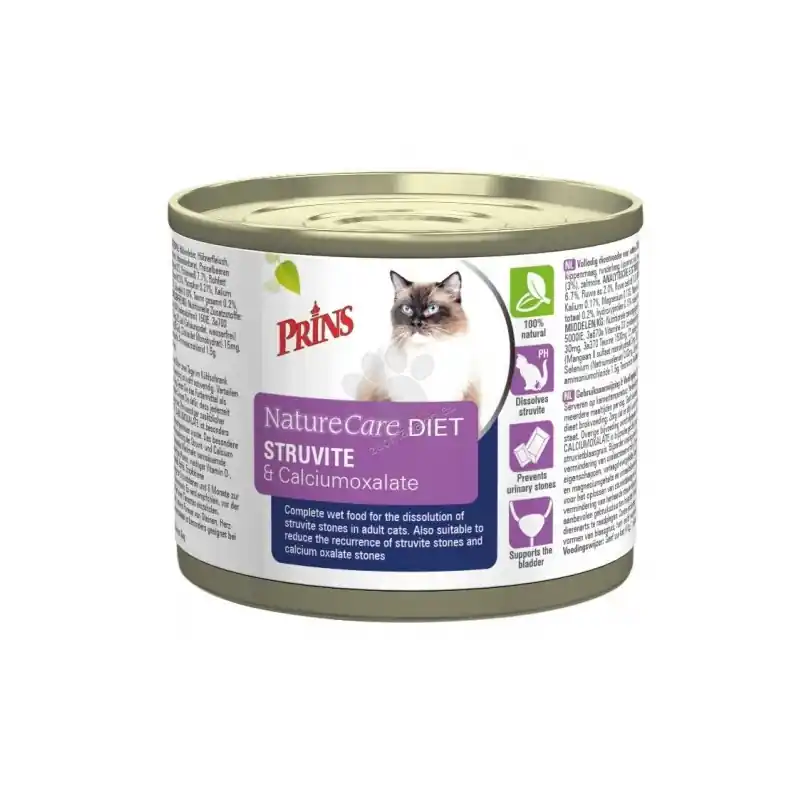 Gecertificeerd Prins Dieetvoer Kat Wet Struvite and Calciumoxalate 200 Gram