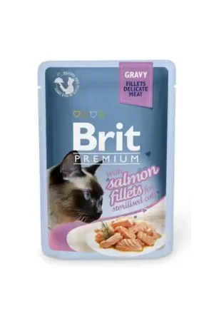 Fabrieksprijs Brit Premium by Nature Cat Pouch Sterilised Salmon Fillets in Gravy 100 Gram