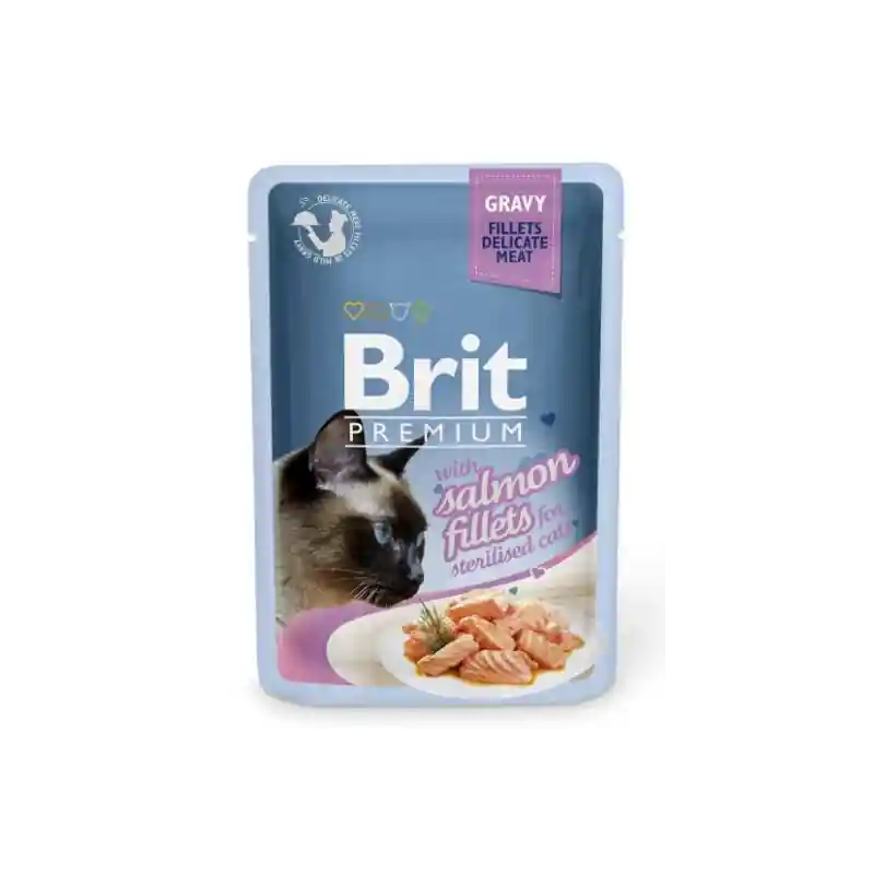 Fabrieksprijs Brit Premium by Nature Cat Pouch Sterilised Salmon Fillets in Gravy 100 Gram