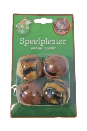 Boony Kattenspeelgoed Set 4x Bal Pluche en Plastic Bruin Betrouwbaar