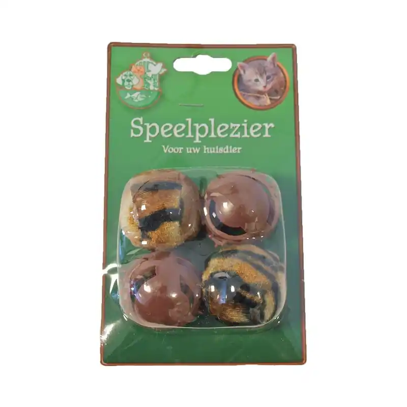 Boony Kattenspeelgoed Set 4x Bal Pluche en Plastic Bruin Betrouwbaar