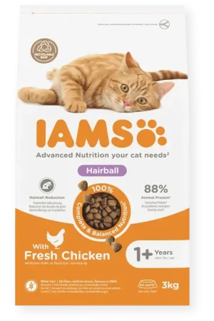 IAMS Kattenvoer Adult Haarbalcontrole Kip – 3 kg Snelle Levering
