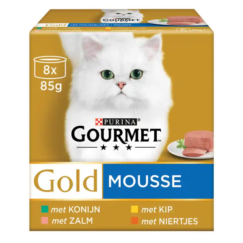 Gourmet Gold Blik Mousse Kip&Zalm&Konijn MP 8 x 85 gr Koopje