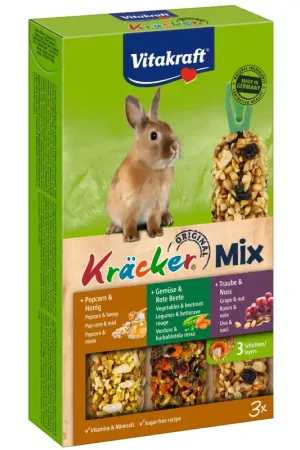 Vitakraft Kracker Mix 3 in 1 Konijn Popcorn/ Groente/ Noot Direct Verzonden