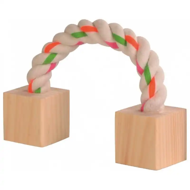 Laatste Versie Trixie Katoenen Flostouw met Hout Knaagdieren 20 cm