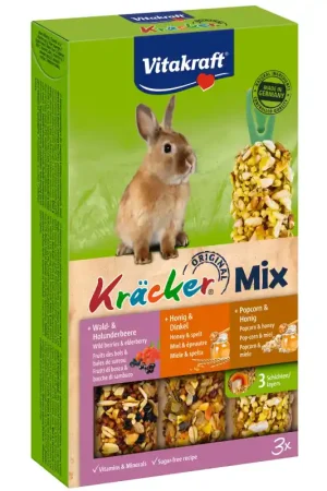 Vitakraft Kracker Mix 3 in 1 Konijn Bosbessen/ Honing/ Popcorn Exclusieve Aanbieding