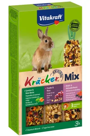 Vitakraft Kracker Mix 3 in 1 Konijn Groente/ Noot/ Bosbessen Aanbieding