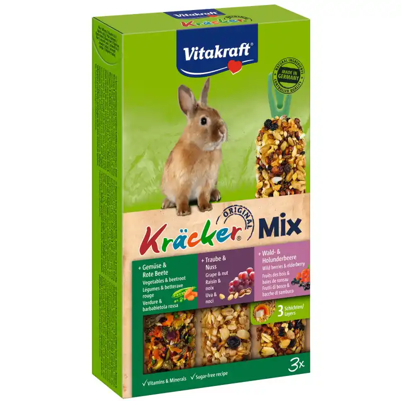 Vitakraft Kracker Mix 3 in 1 Konijn Groente/ Noot/ Bosbessen Aanbieding