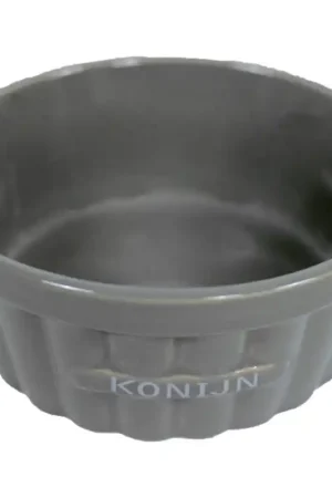Keramisch Konijnenvoer- en Waterbakje Steen Ribbel Taupe 12 cm Lage Kosten