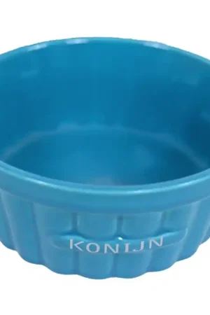 Koop Vandaag Keramisch Konijnenvoer- en Waterbakje Steen Ribbel Blauw 12 cm