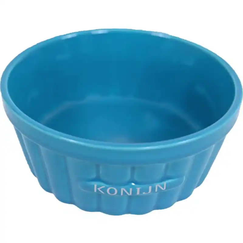Koop Vandaag Keramisch Konijnenvoer- en Waterbakje Steen Ribbel Blauw 12 cm