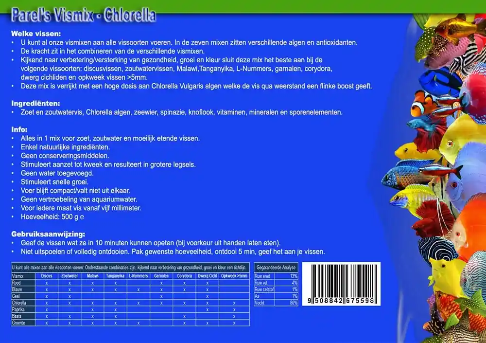 Laatste Versie Parels Vismix Chlorella 500 gram - diepvriesvoer