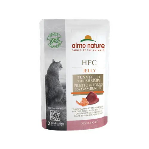 Almo Nature HFC Jelly Kattenvoer - Maaltijdzakje - Tonijnfilet en Garnalen Korting