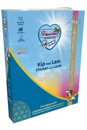 Seizoensaanbieding Renske Vers hondenvoer Puppy kip & lam 395 gr