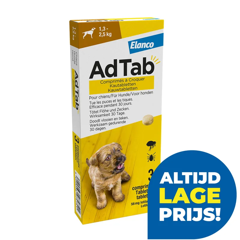 AdTab Kauwtabletten 1,3 - 2,5 kg 3 tabl Actieprijs