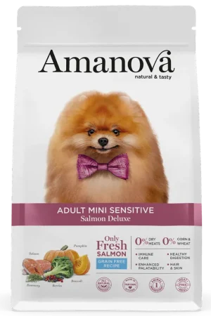 Beperkt Aanbod Amanova Hondenvoer Adult Mini Sensitive Salmon Deluxe 2 kg
