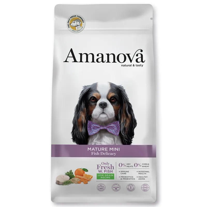 Tijdelijk Beschikbaar Amanova Hondenvoer Mature Mini Fish Delicacy 7 kg