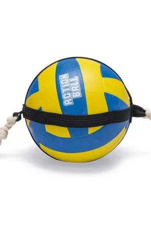 Seizoensaanbieding Beeztees Action Volleybal met Touw Blauw/Geel