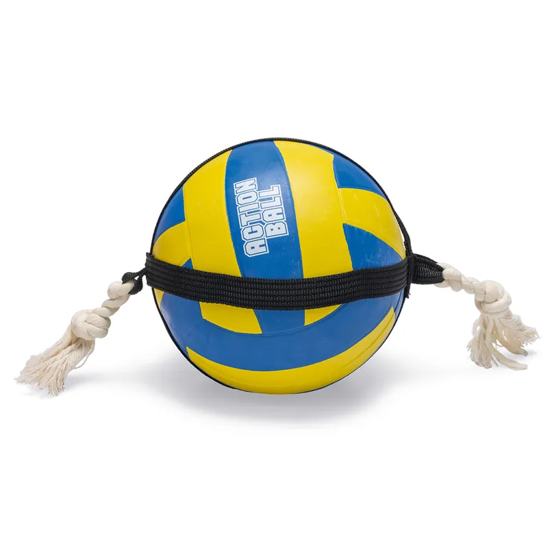 Seizoensaanbieding Beeztees Action Volleybal met Touw Blauw/Geel