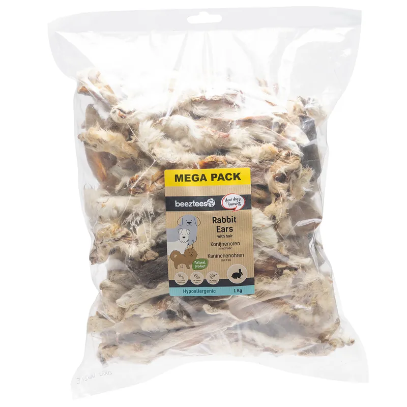 Hoge Kwaliteit Beeztees Konijnenoren met Haar 1 kg