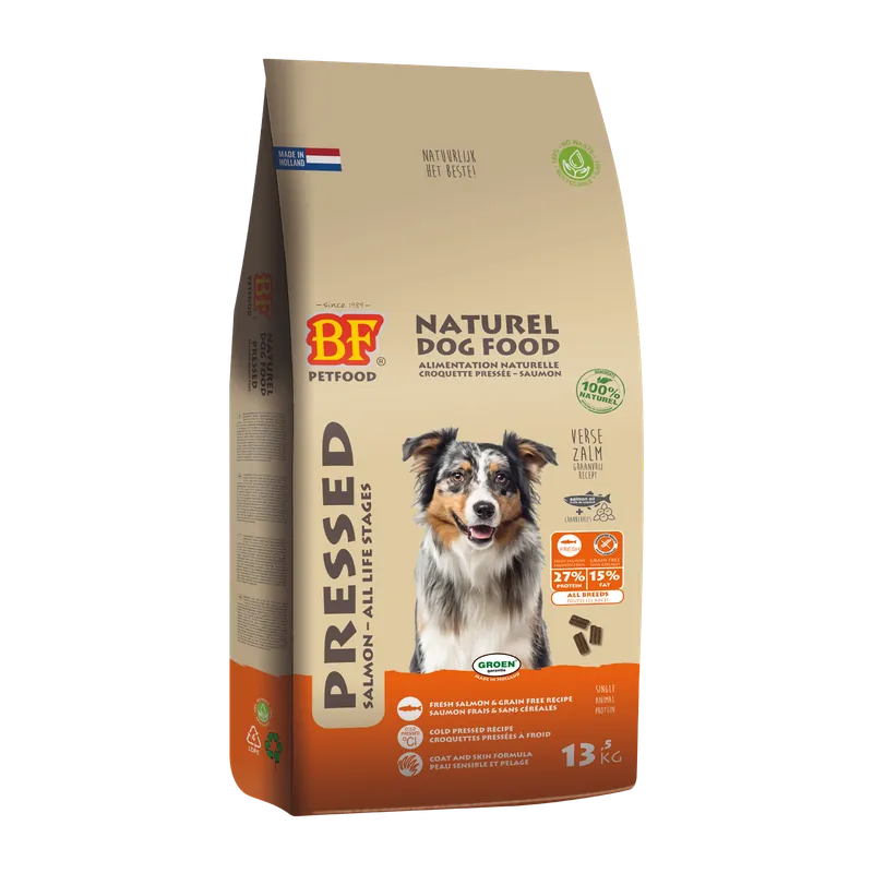 Laatste Versie BF Petfood Hondenvoer Geperst Zalm Graanvrij 13,5 kg