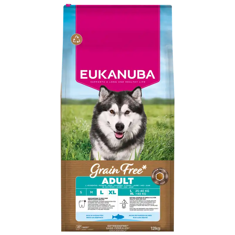 Eukanuba Hondenvoer Adult L/XL Grain Free Ocean Fish 12 kg Express Levering