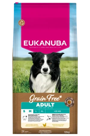 Lage Prijs Eukanuba Hondenvoer Adult S/M Grain Free Chicken 12 kg