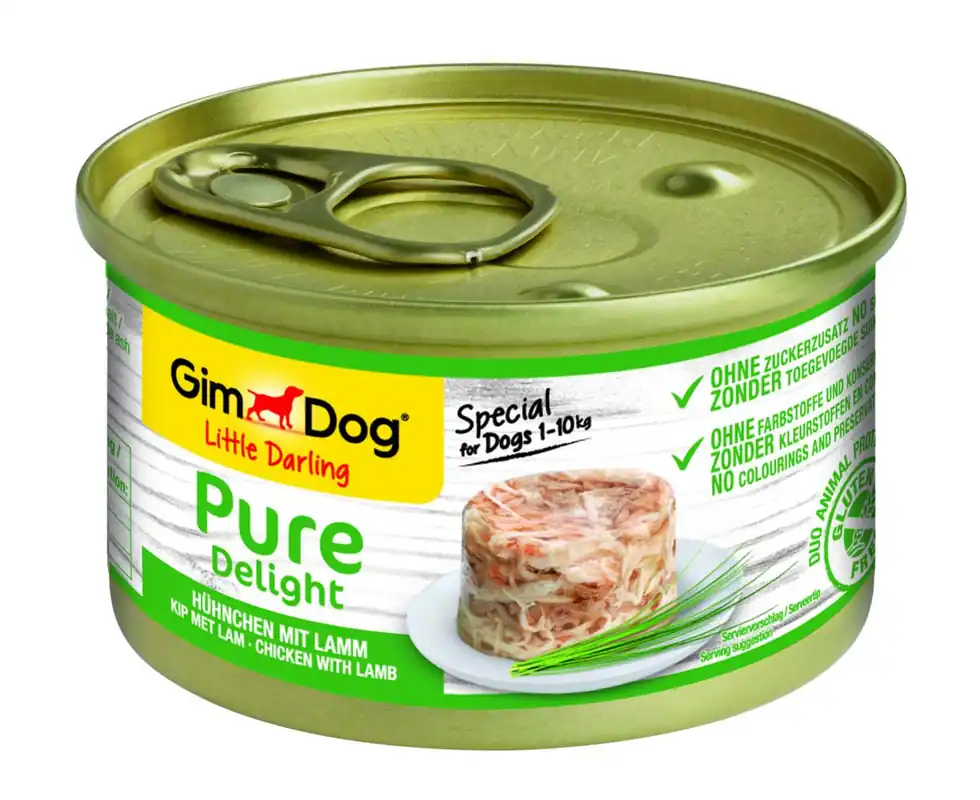Betrouwbaar GimDog hondenvoer Little Darling Pure Delight kip/lam 85 gr