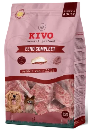 Aanbieding Kivo Hondenvoer Eend Compleet Porties 500 gr