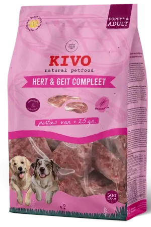 Bestseller Kivo Hondenvoer Hert & Geit Compleet Porties 500 gr