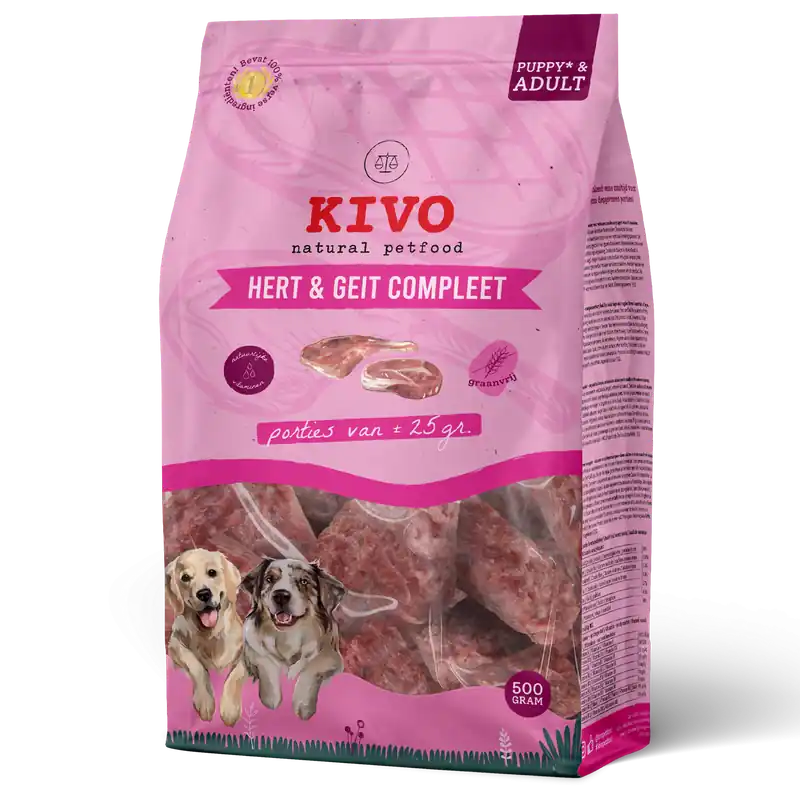 Bestseller Kivo Hondenvoer Hert & Geit Compleet Porties 500 gr