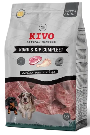Bestseller Kivo Hondenvoer Rund & Kip Compleet Porties 500 gr