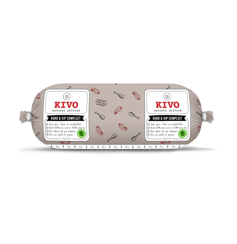 Kivo Hondenvoer Rund & Kip Compleet 1 kg Tijdelijk Beschikbaar