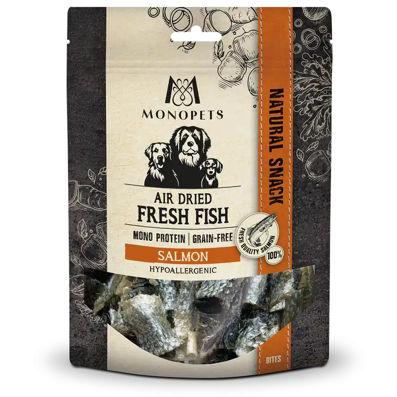 Monopets Air Dried Fresh Fish Salmon Skin Bites 100 gr Direct Beschikbaar