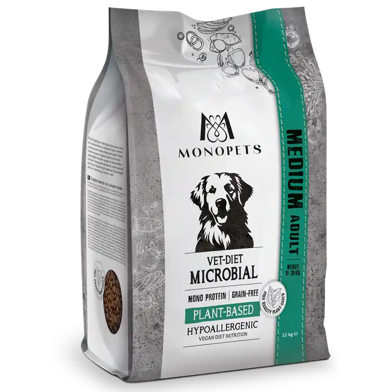 Beperkte Voorraad Monopets Hondenvoer Vet-Diet M Microbial Plant-Based 12 kg