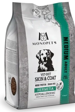 Monopets Hondenvoer Vet-Diet Medium Skin & Coat Hermetia 12 kg Hoge Kwaliteit