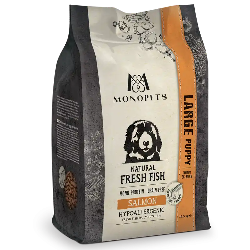 Aanbieding Monopets Hondenvoer Fresh Fish Puppy Large Salmon 12,5 kg
