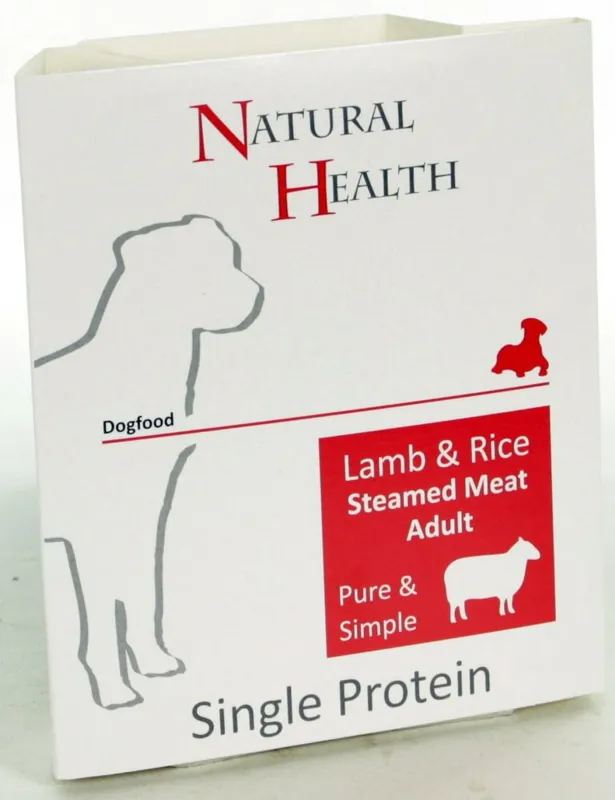 Beperkte Voorraad Natural Health Dog hondenvoer Steamed Pure & Simple Lamb & Rice 395 gr