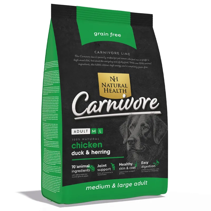 Hoge Kwaliteit Natural Health Hondenvoer Adult M/L Carnivore 15 kg