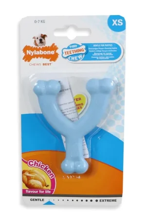 Nylabone Puppy Dental Wishbone Kip Blauw XS Meest Verkocht