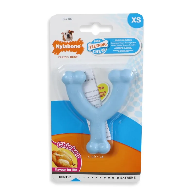 Nylabone Puppy Dental Wishbone Kip Blauw XS Meest Verkocht