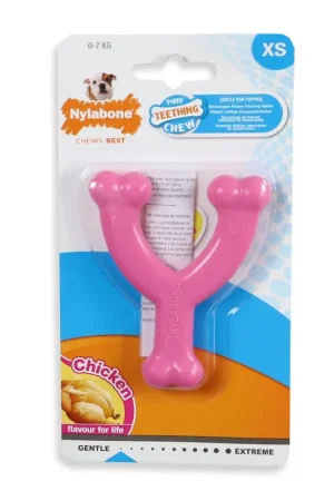 Nylabone Puppy Dental Wishbone Kip Roze XS Superprijs