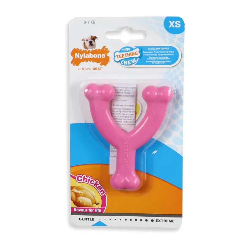 Nylabone Puppy Dental Wishbone Kip Roze XS Superprijs