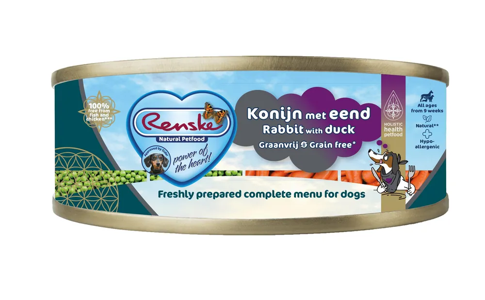 Favoriet Renske hondenvoer Vers Vlees Maaltijd Eend & Konijn Graanvrij 95 gr