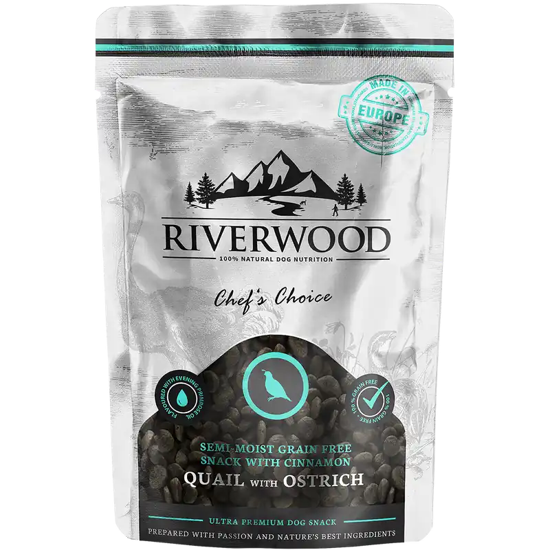 Hoge Kwaliteit Riverwood Chefs Choice Quail & Ostrich semi-moist 200 gr